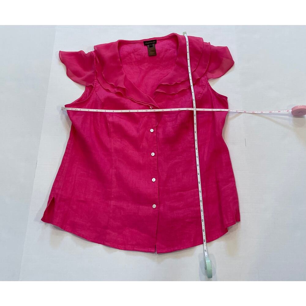 Multiples Pink Linen Button Down Blouse, Short Ru… - image 6